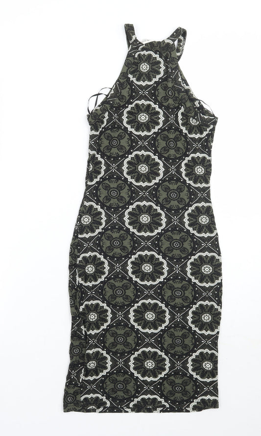 Miss Selfridge Womens Green Paisley A-Line Size 6