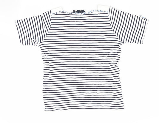 ISLE Essentials Womens Blue Striped Basic T-Shirt Size 14