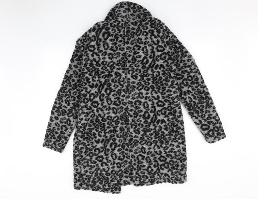 NEXT Womens Grey Animal Print Overcoat Coat Size 10
