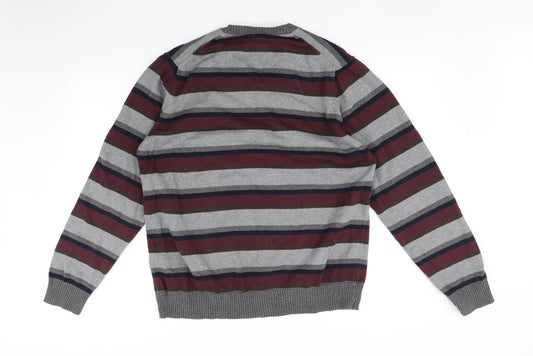 Cotton Mens Multicoloured Striped Pullover Jumper Size L