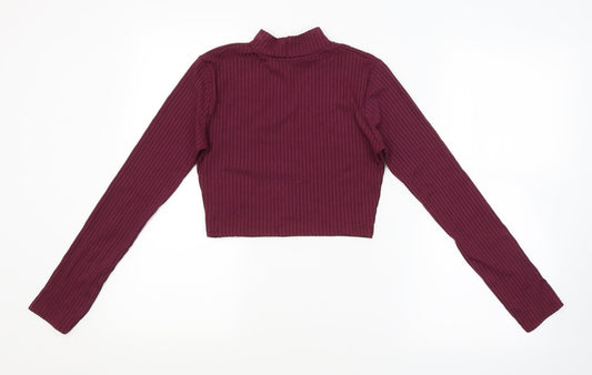 MISGUIDED Womens Purple Striped Basic Blouse Size 8