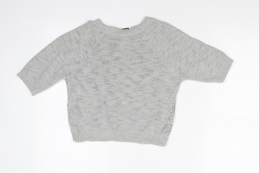 Dreams Womens Grey Striped Basic T-Shirt Size 10