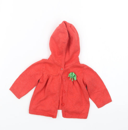 Marks and Spencer Girls Red Knit Cardigan Jumper Size 0-3 Months