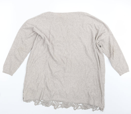 Preworn Womens Beige Floral Pullover Sweatshirt One Size