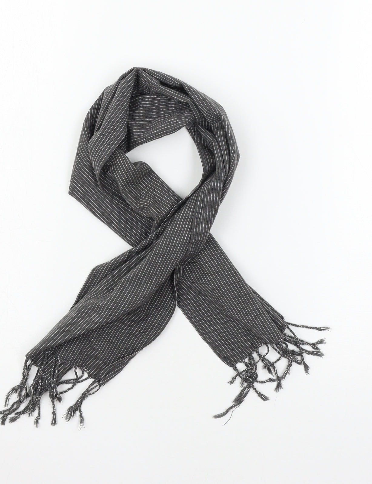 Preworn Womens Grey Striped Scarf