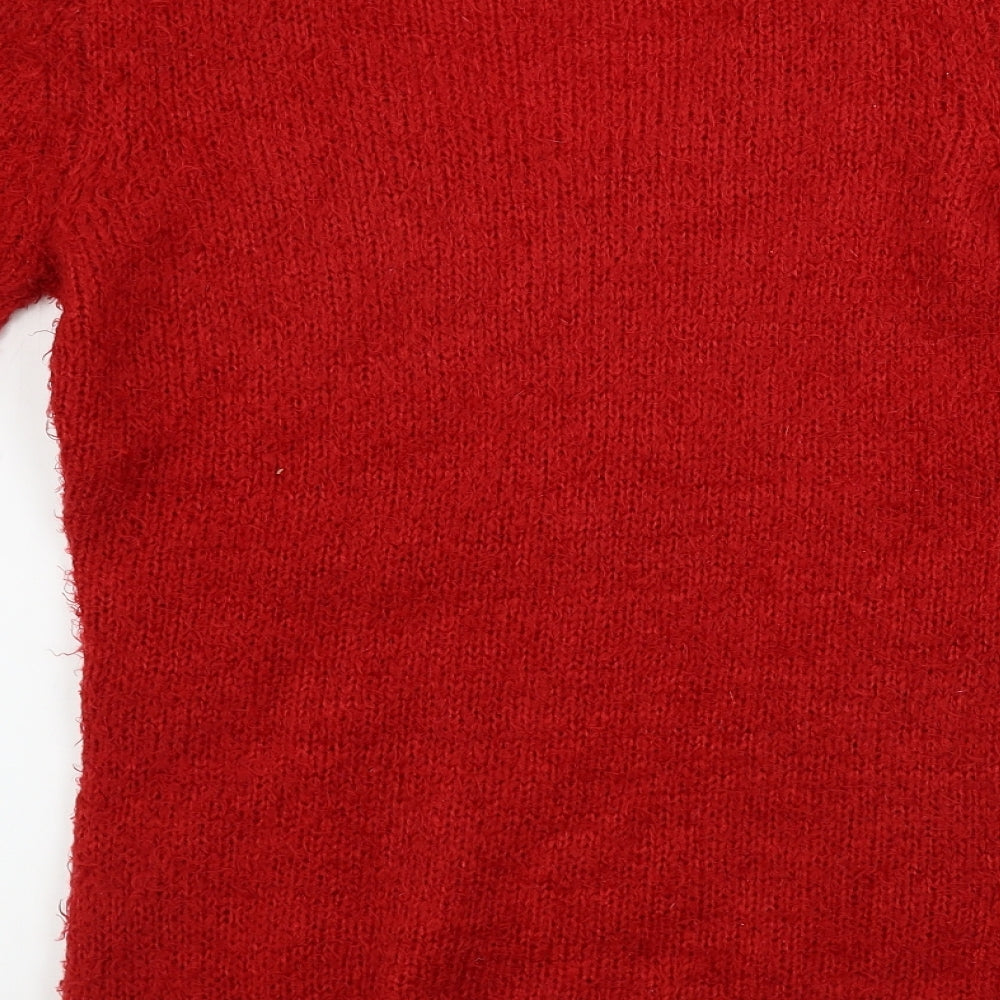Brave Soul Womens Red Houndstooth Pullover Jumper Size 10