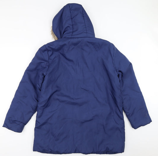 Anne De Lancay Womens Blue Quilted Coat Size M