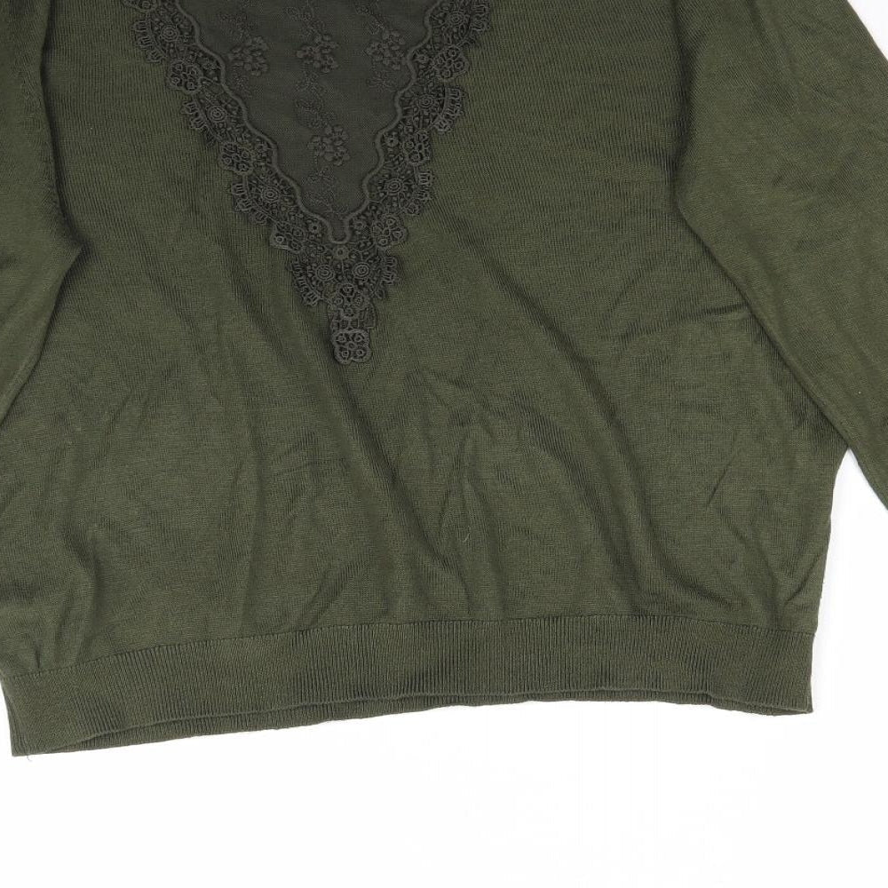 H&M Womens Green Knit Pullover Jumper Size M - Lace detail