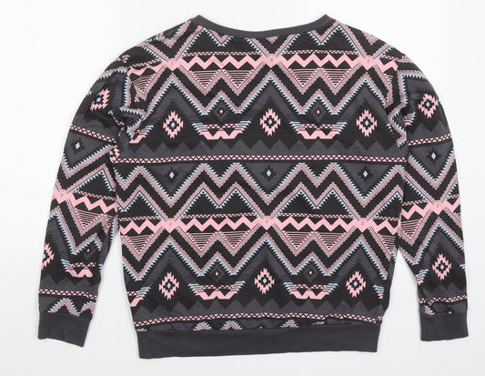 H&M Womens Grey Geometric Pullover Sweatshirt Size XS - Pink