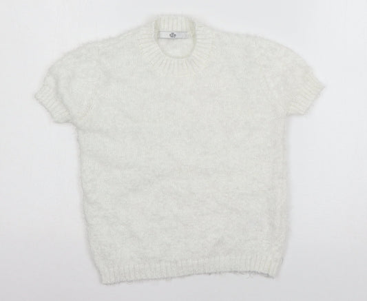 Marks and Spencer Girls White Knit Pullover Jumper Size 9-10 Years