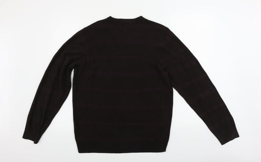 Marks and Spencer Mens Brown Striped Pullover Jumper Size M