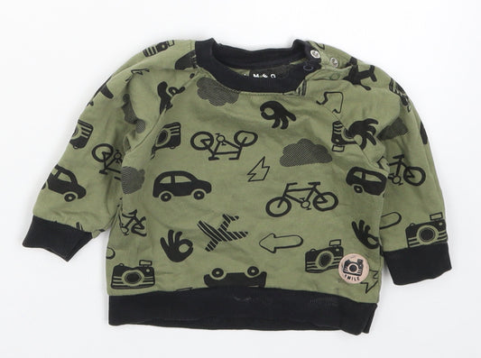 Nutmeg Boys Green Basic T-Shirt Size 6-9 Months - Cars Bicycles Planes