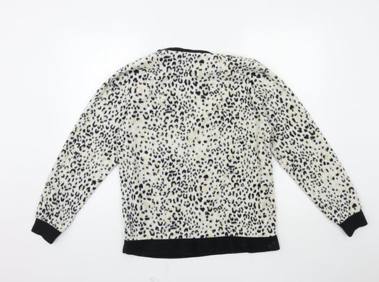 Avon Womens White Animal Print Fleece Top Pyjama Top Size 10