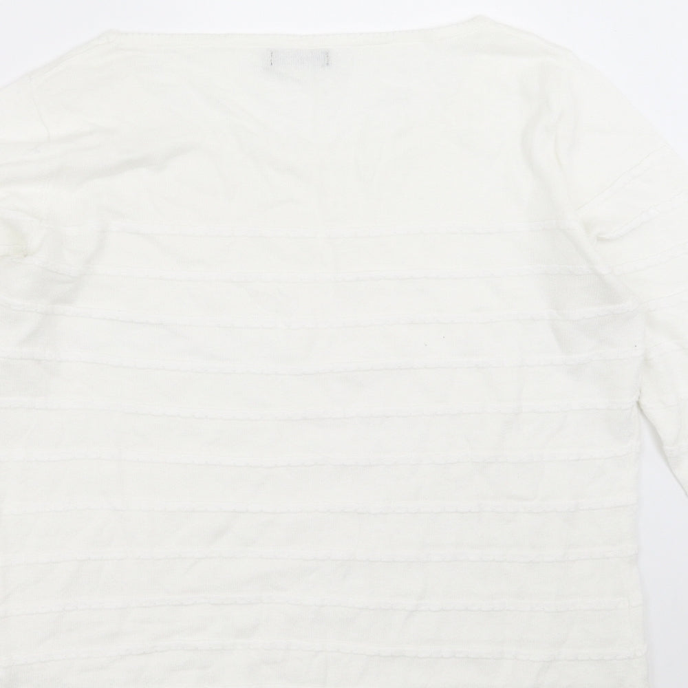 M&Co Womens White Striped Knit Pullover Jumper Size 14