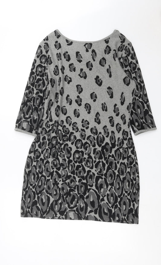 Inspire Collection Womens Grey Animal Print Knit Jumper Dress Size S