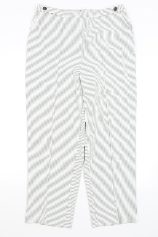 BM, Womens White Striped Trousers Size 16 L27 in
