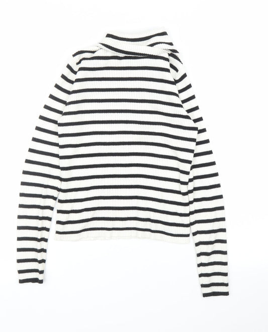 H&M Girls White Striped Pullover Jumper Size 9 Years