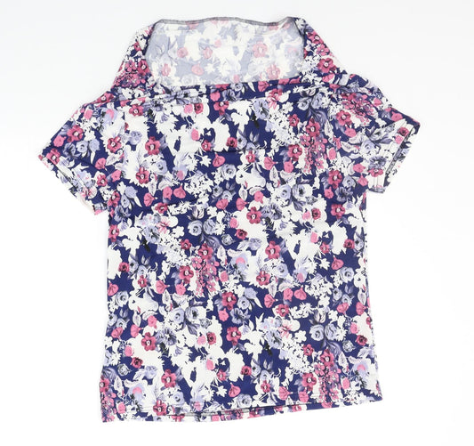 Roseanna Womens Blue Floral Basic T-Shirt Size M