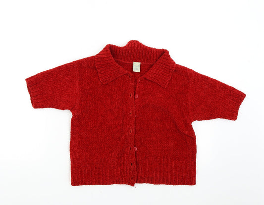 C&A Girls Red Knit Cardigan Jumper Size 14 Years