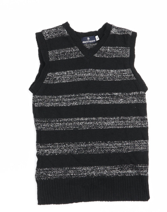 Black Pepper Girls Black Striped Vest Jumper Size XL - Glitter Stripe