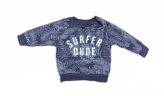 Primark Boys Blue Floral Pullover Jumper Size 0-3 Months