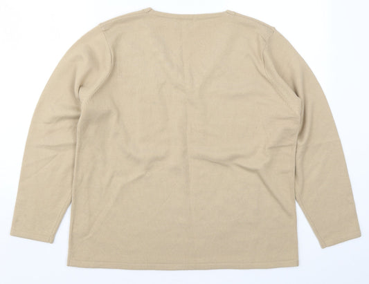 Fay Louise Womens Beige Knit Pullover Jumper Size M - Floral Embroidery