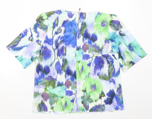 Roman Womens Blue Floral Basic T-Shirt Size 10 - Green