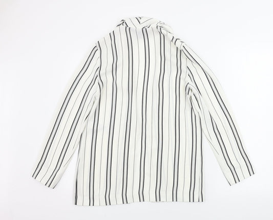 New Look Womens White Striped Cardigan Jumper Size 6