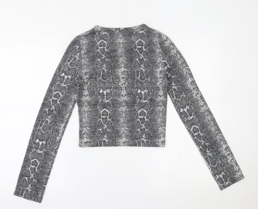 Zara Womens Grey Animal Print Cropped Blouse Size S