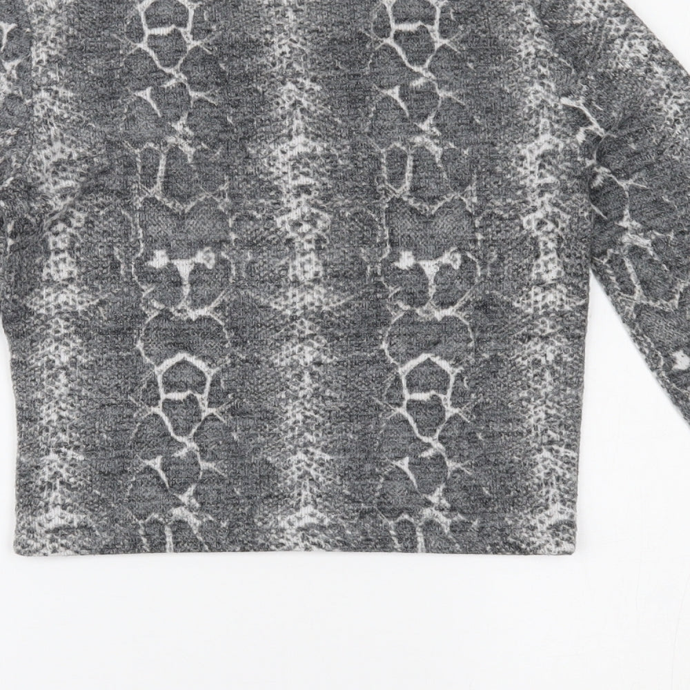 Zara Womens Grey Animal Print Cropped Blouse Size S