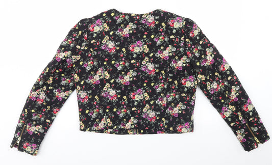 Miss Selfridge Womens Black Floral Parka Coat Size 14