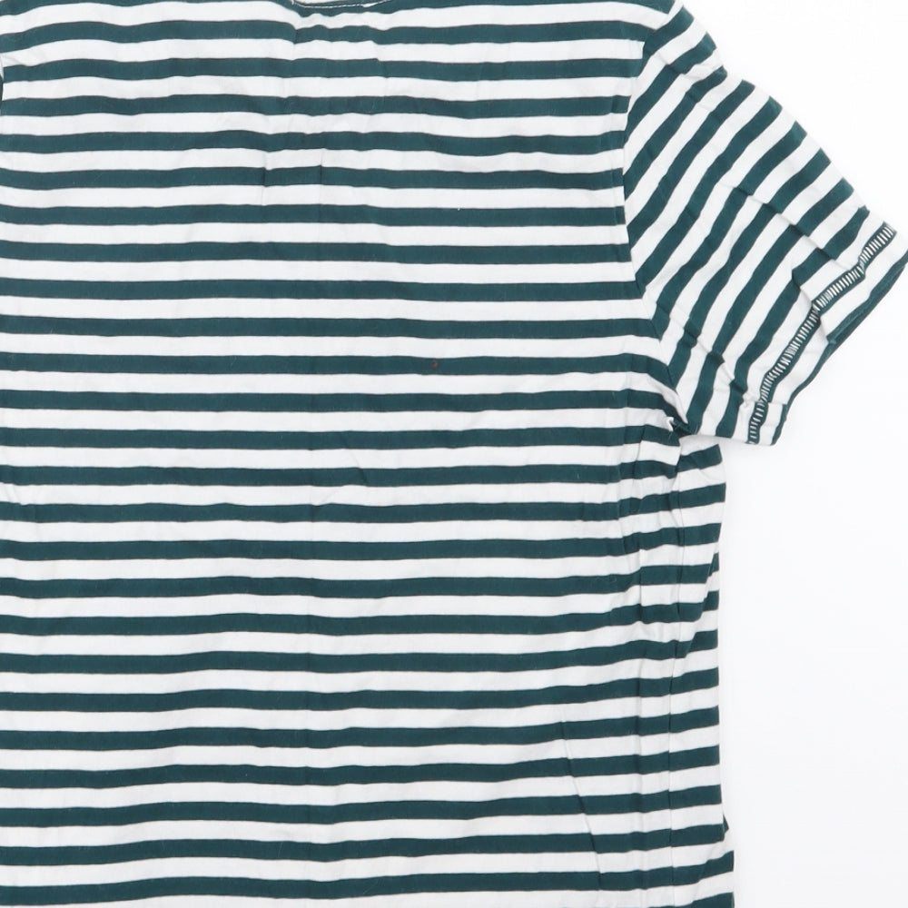 FOREVER 21 Womens Green Striped Basic T-Shirt Size S