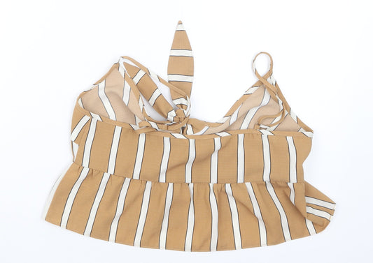 Miss Selfridge Womens Beige Striped Cropped T-Shirt Size 6