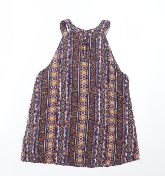 Jones New York Womens Blue Geometric Basic Blouse Size S