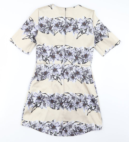 Topshop Womens Beige Floral A-Line Size 8
