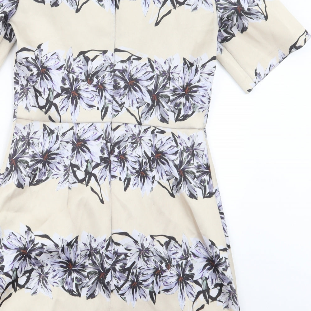 Topshop Womens Beige Floral A-Line Size 8