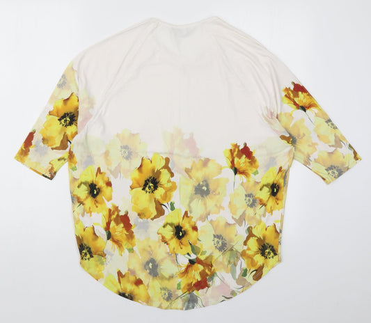 Roman Womens Yellow Geometric Basic T-Shirt Size 10