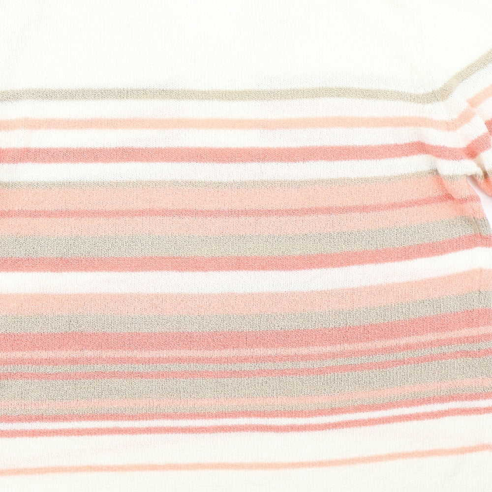 BM Womens White Striped Knit Pullover Jumper Size S