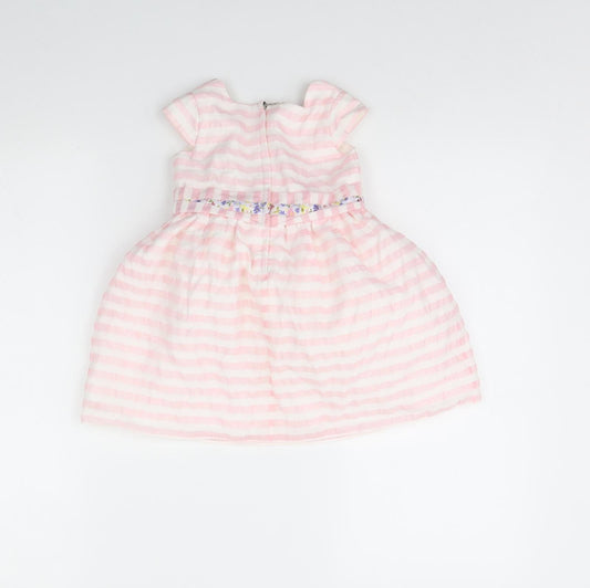Brums Girls White Striped Fit & Flare Size 9-12 Months