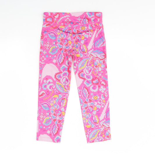 Preworn Girls Pink Geometric Capri Trousers Size 12 Years