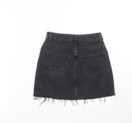 Topshop Womens Grey Denim Mini Skirt Size 6 - Distressed hem