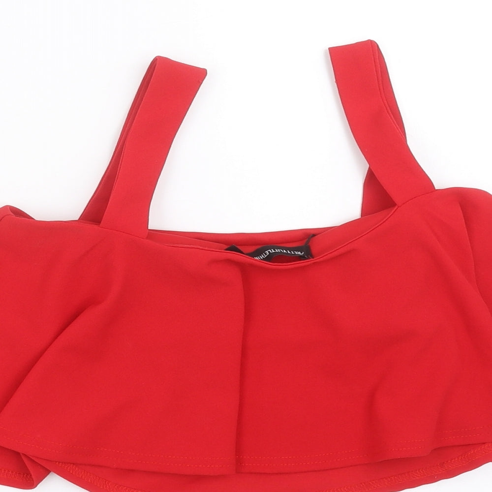PRETTYLITTLETHING Womens Red Cropped Blouse Size 8