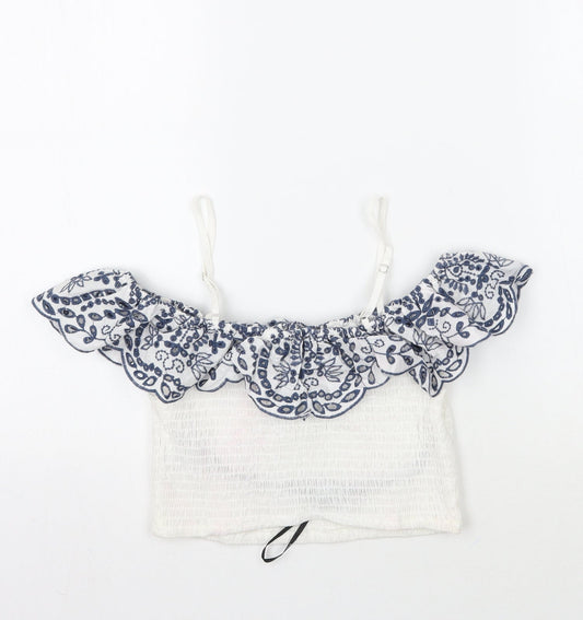 Forever21 Womens White Floral Cropped T-Shirt Size S