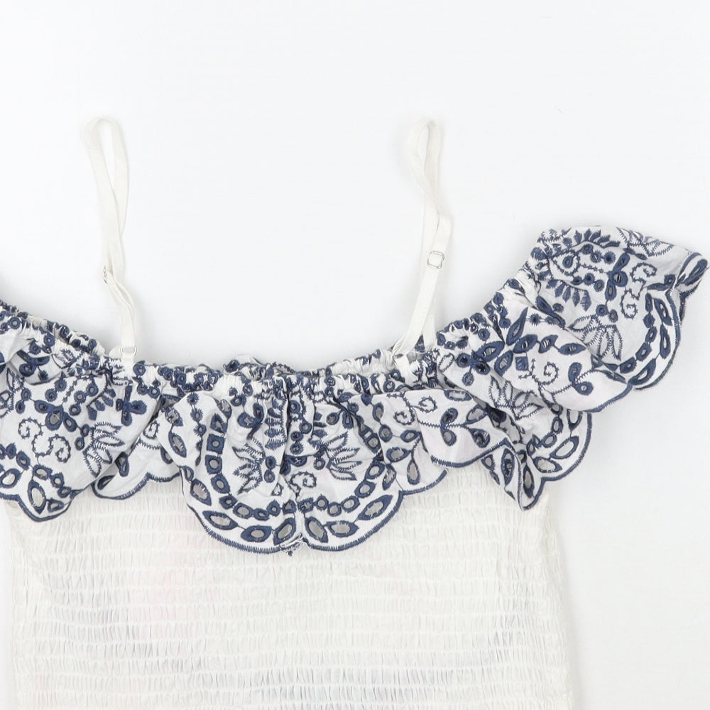 Forever21 Womens White Floral Cropped T-Shirt Size S
