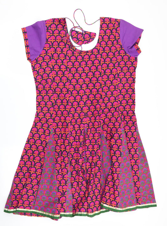 Haute Curry Womens Pink Floral Fit & Flare Size L - neck tie detail