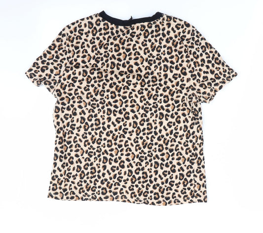 Divided Womens Beige Animal Print Basic T-Shirt Size 10