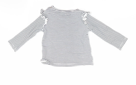 Baby Club Girls Blue Striped Basic T-Shirt Size 9-12 Months - Heart Print