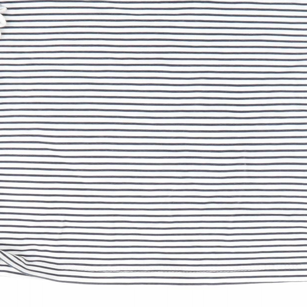 Brand and care label for Baby Club girls’ blue striped basic t-shirt, size 9-12, months - heart print