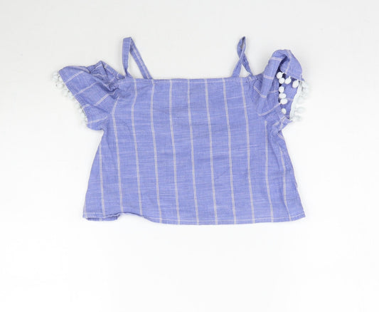 M&Co Girls Blue Striped Basic Blouse Size 9 Years