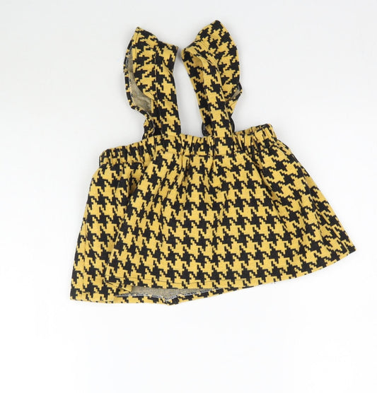 Com-ix Girls Yellow Houndstooth Pinafore/Dungaree Dress Size 3 Years